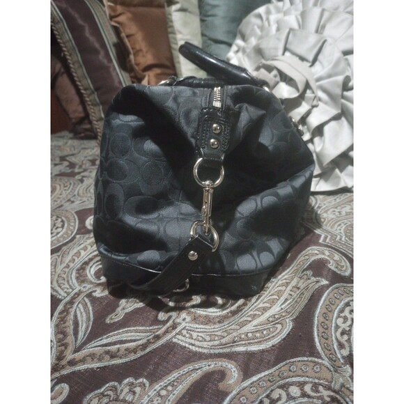 Coach Women’s Signature Logo ~ Large ~Black On Black Satchel Handbag W/ Strap - Picture 7 of 13
